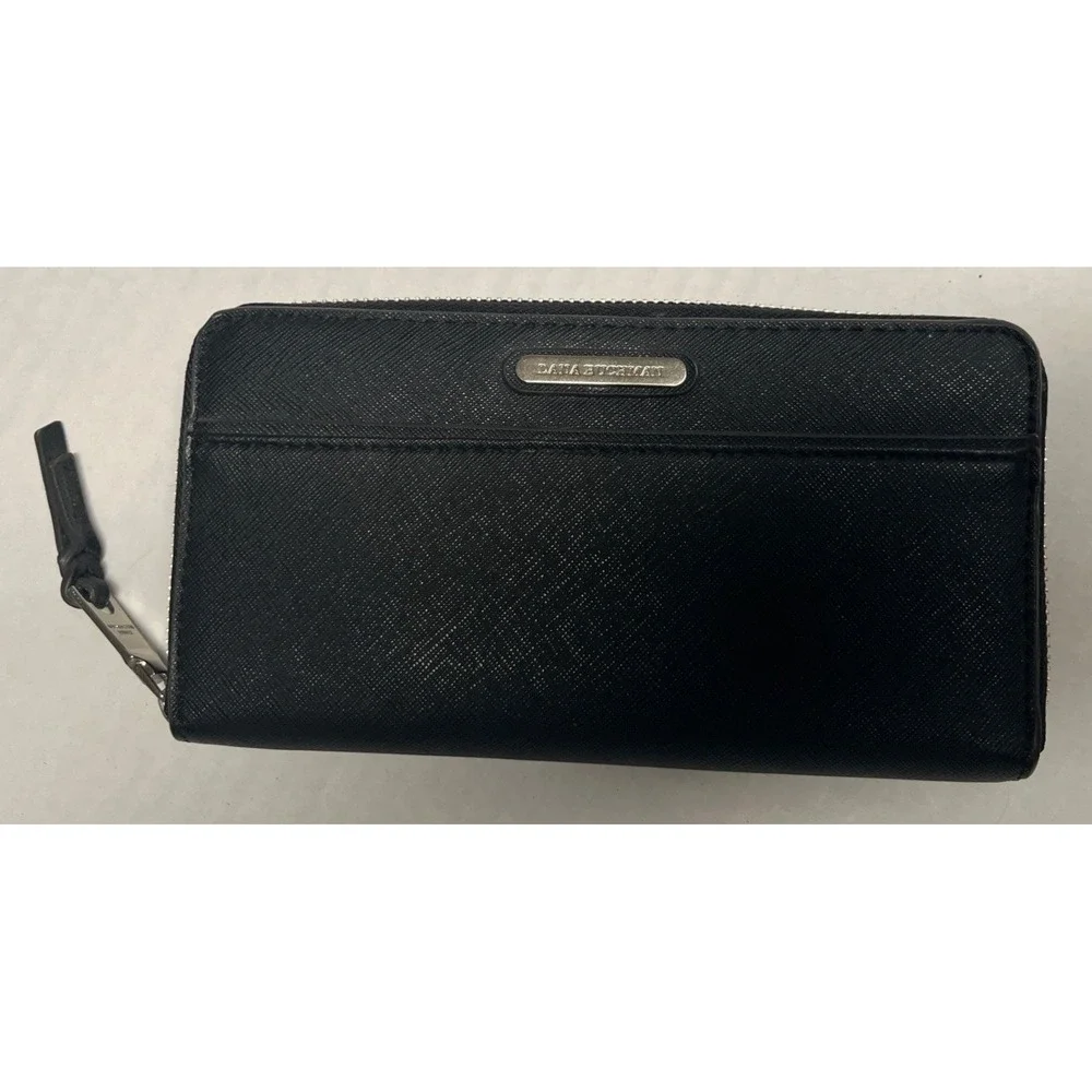 Dana Buchman Black Saffiano Zip Wallet Metallic Silver Interior Zebra Stripe